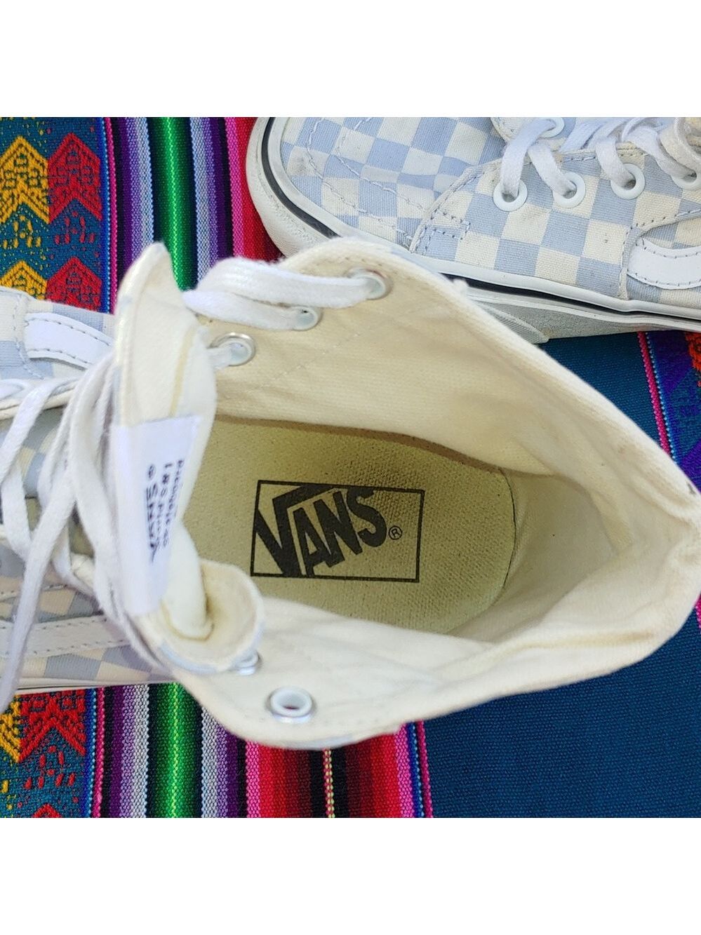 Vans Sk8-Hi Checkerboard Sneakers Zen Blue and White Size Men's 8.5 Women's 10 - Picture 11 of 17